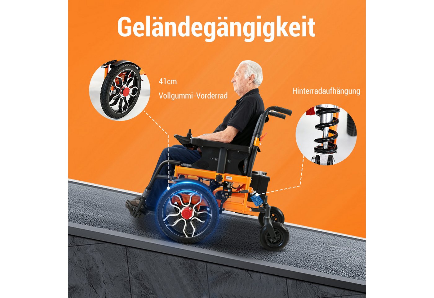 Vankel Elektrorollstuhl klappbar leicht elektr. Rollstuhl 500W, max.20 km max.150 kg, 2x250W, 6,00 km/h E-Rollstuhl Bild 4