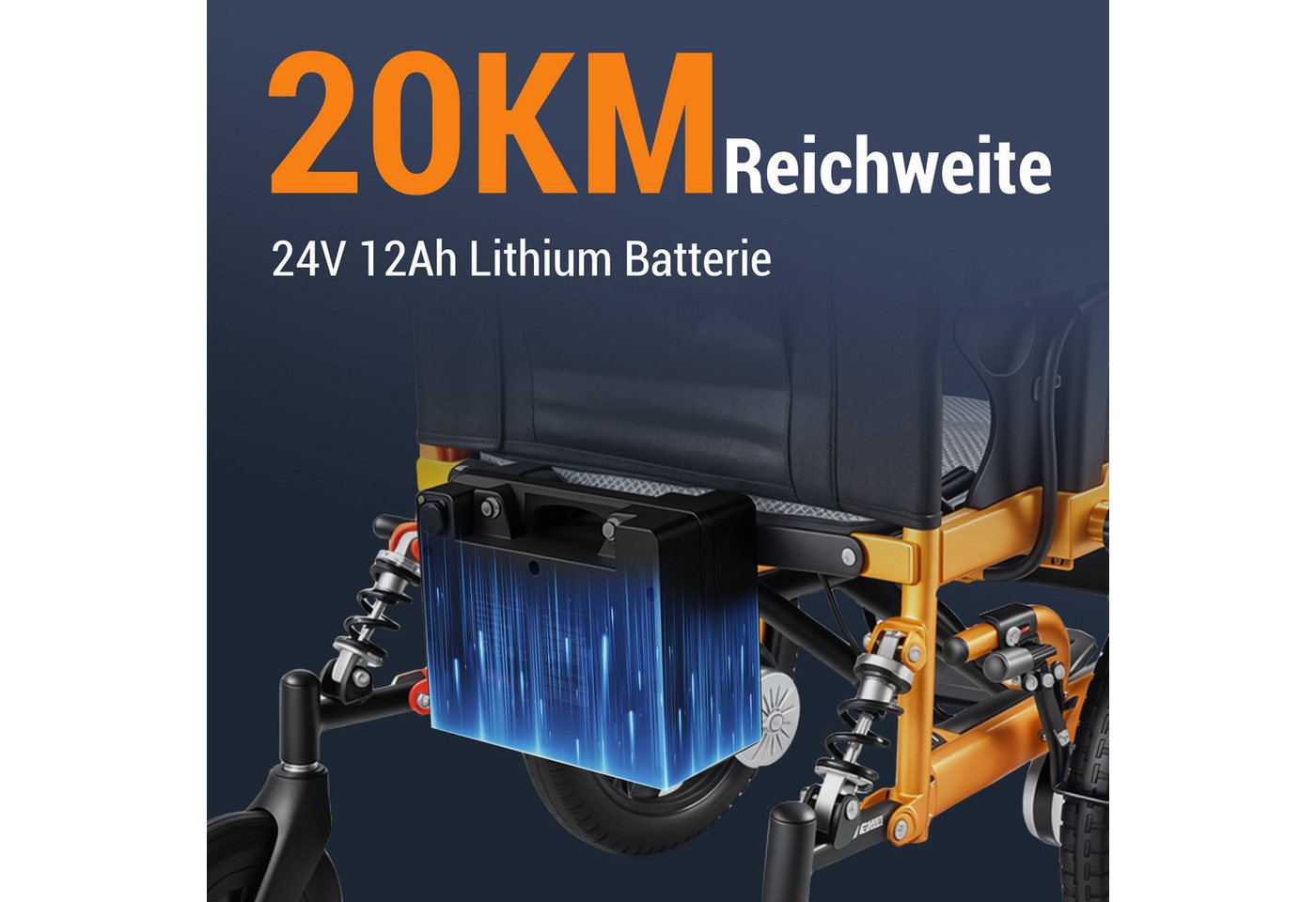Vankel Elektrorollstuhl klappbar leicht elektr. Rollstuhl 500W, max.20 km max.150 kg, 2x250W, 6,00 km/h E-Rollstuhl Bild 5