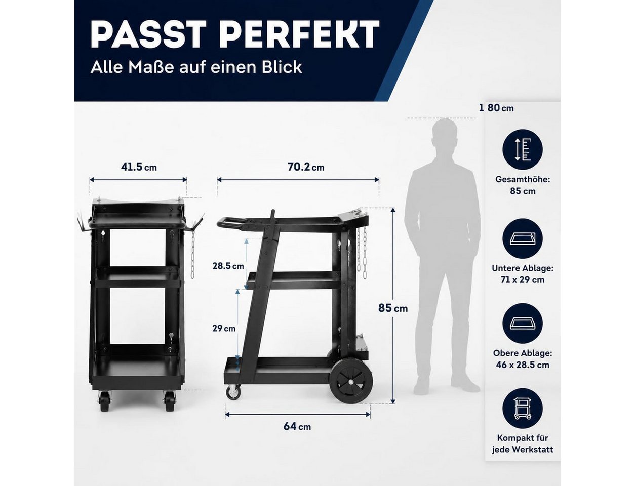 Werkthor Werkstattwagen WERKTHOR Schweißwagen 80 kg Tragkraft mit 3 Ebenen, Basic, Bis 80 kg