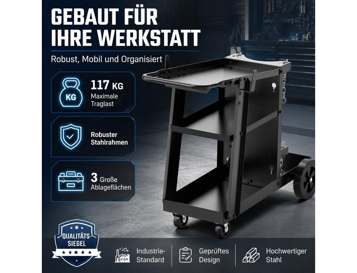 Werkthor Werkstattwagen WERKTHOR Schweißwagen 80 kg Tragkraft mit 3 Ebenen, Basic, Bis 80 kg Bild 5