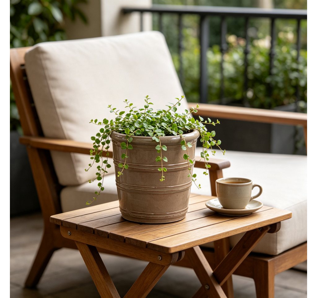 CHICFURN Blumentopf Handgefertigt mit horizontaler Rillenstruktur (Packung, 1 St., Keramik Pflanzgefäß, atmungsaktiv, frostsicher), Mit Ablauflöchern, glänzend Taupebraun, Ø 24 cm Bild 3