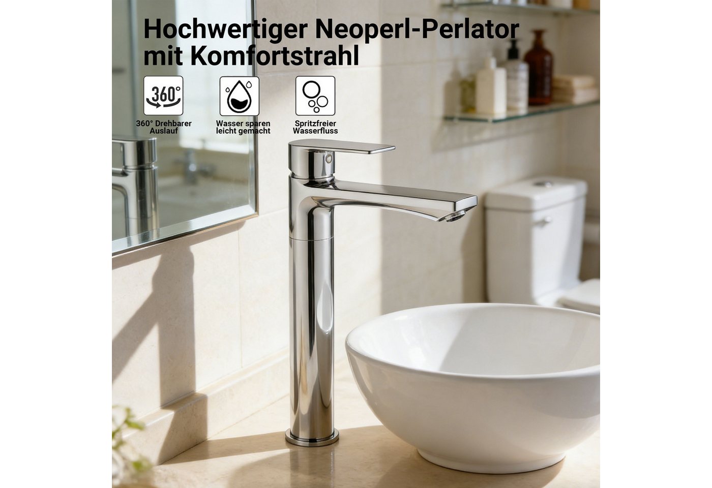 AICA Waschtischarmatur Hoch Hoher Waschtischarmatur Einhebel Chrom Hochdruck KTW Zink Bild 2