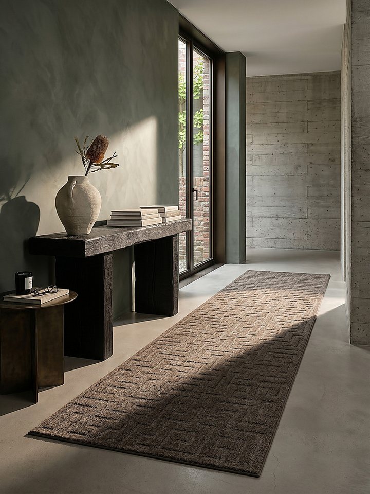 KADIMA DESIGN Teppich MUOTA Teppichläufer Braun 80x150 Geometrisch Polypropylen Wohnzimmer, Läufer, Höhe: 13 mm, Saugroboter-geeignet, Strapazierfähig, Pflegeleicht, Farbecht