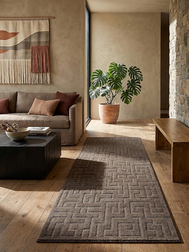KADIMA DESIGN Teppich MUOTA Teppichläufer Braun 80x150 Geometrisch Polypropylen Wohnzimmer, Läufer, Höhe: 13 mm, Saugroboter-geeignet, Strapazierfähig, Pflegeleicht, Farbecht Bild 2