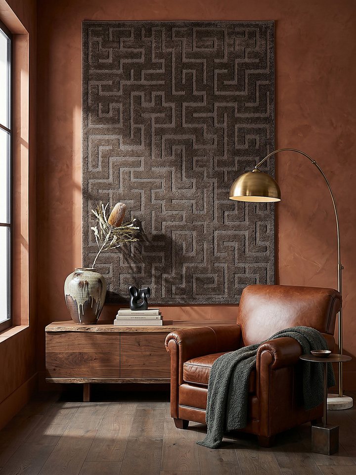 KADIMA DESIGN Teppich MUOTA Teppichläufer Braun 80x150 Geometrisch Polypropylen Wohnzimmer, Läufer, Höhe: 13 mm, Saugroboter-geeignet, Strapazierfähig, Pflegeleicht, Farbecht Bild 4
