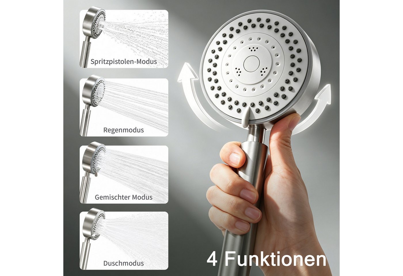 HOMELODY Wannenarmatur Badewannenarmatur Set gebürstet mit 4-strahliger Handbrause,Edelstahl Edelstahl Duscharmatur Wandmontage mit G1/2 Anschluss Bild 2