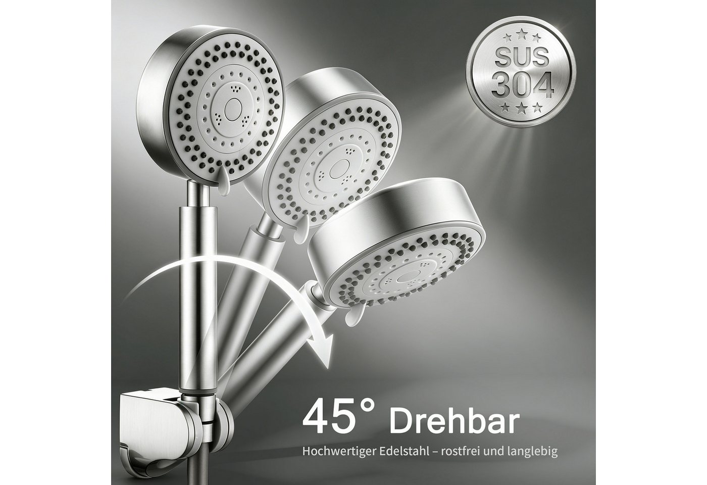 HOMELODY Wannenarmatur Badewannenarmatur Set gebürstet mit 4-strahliger Handbrause,Edelstahl Edelstahl Duscharmatur Wandmontage mit G1/2 Anschluss Bild 3
