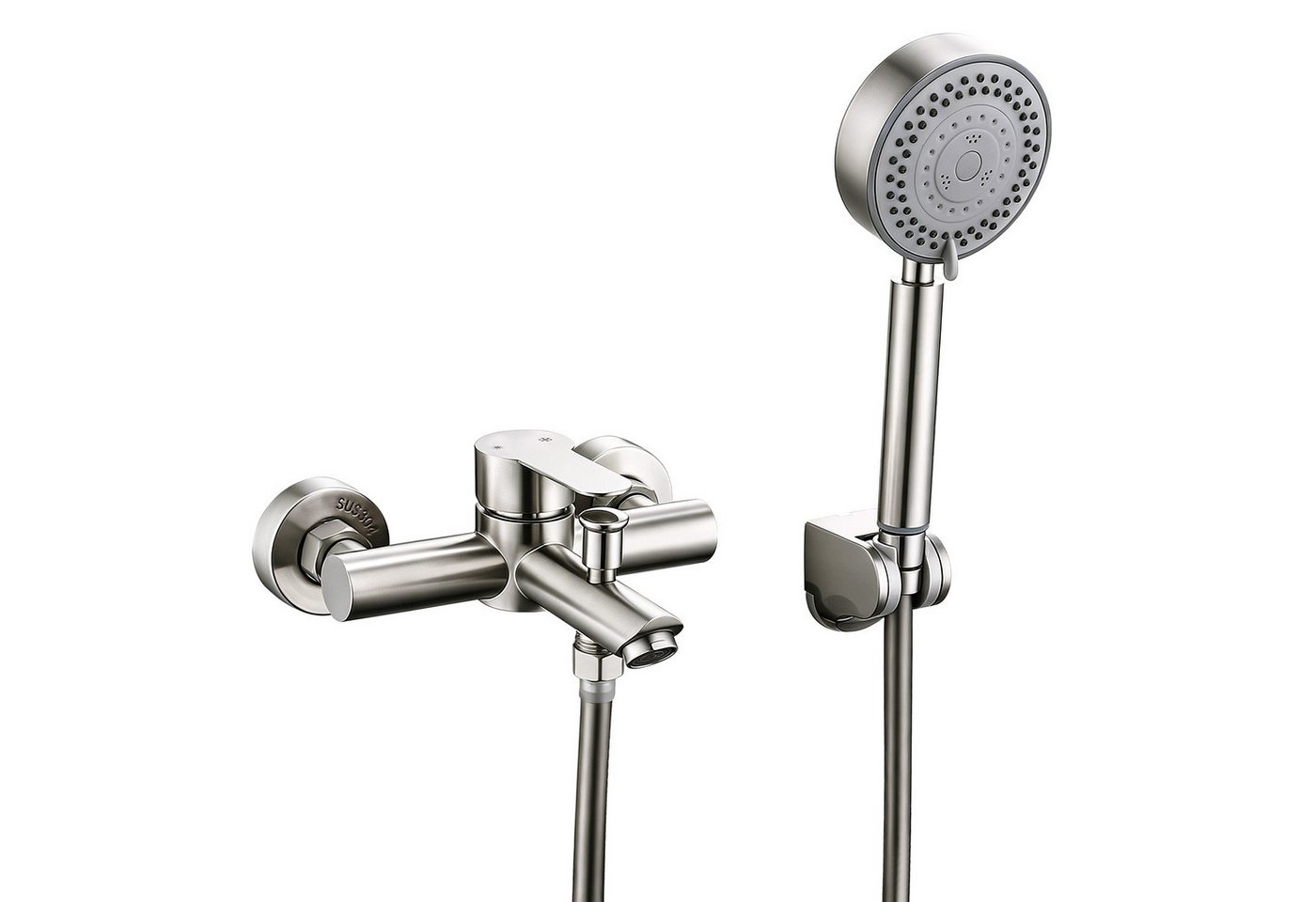 HOMELODY Wannenarmatur Badewannenarmatur Set gebürstet mit 4-strahliger Handbrause,Edelstahl Edelstahl Duscharmatur Wandmontage mit G1/2 Anschluss Bild 4