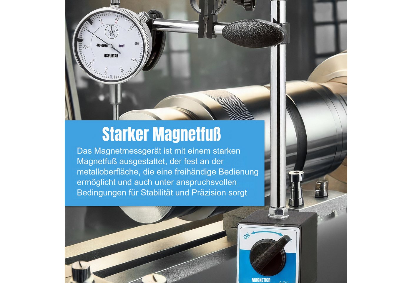 BlingBin Bohrlehre Magnetische Messuhr,0–10 Mm Bereich, 0,01 Mm Auflösung, 5x5 mm, Messuhren, 1 Set, 1-tlg., Präzisions-Inspektionswerkzeug mit Magnetischer Basis, Verstellbarer Langer Arm für Werkstatt, Labor, Formenbau Bild 2