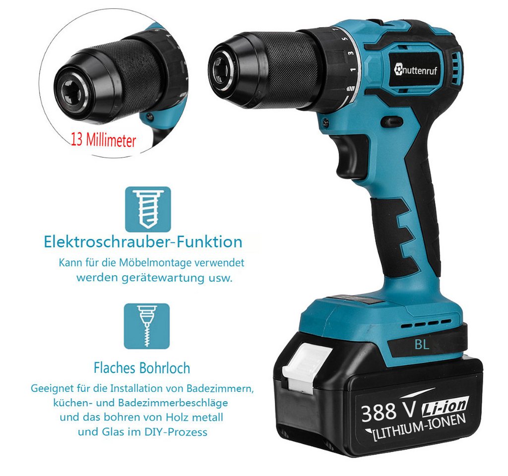 AUDEW Akku-Bohrschrauber 4 in1 Professional Elektrowerkzeug-Set inkl. Bohrhammer, (125mm Winkelschleifer, Akku-Bohrmaschine, Schraubenschlüssel), mit 2 Akkus Set Bild 4