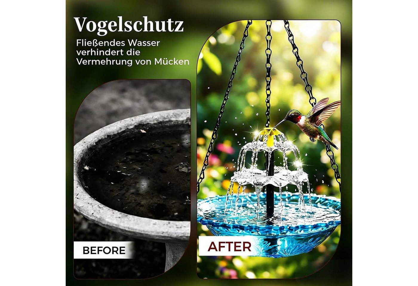 FELIXLEO Gartenbrunnen Solar Vogelbad Wasserfall Brunnen Hängend Solarpumpe Gartendeko Bild 2