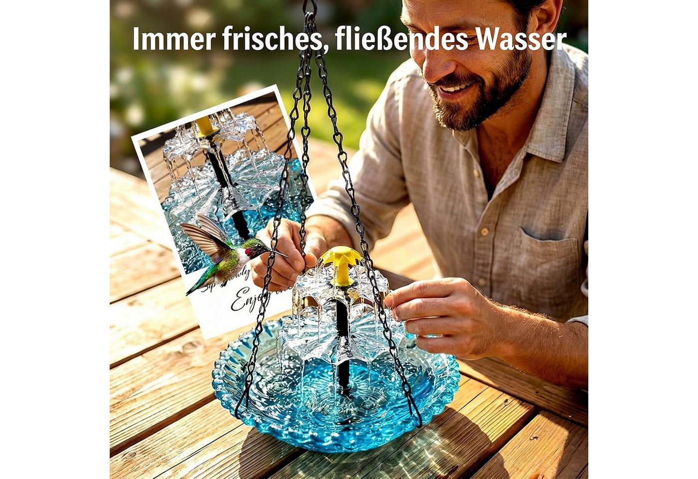 FELIXLEO Gartenbrunnen Solar Vogelbad Wasserfall Brunnen Hängend Solarpumpe Gartendeko Bild 3