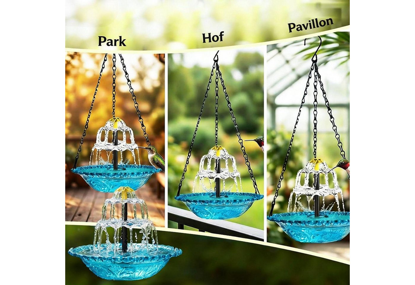 FELIXLEO Gartenbrunnen Solar Vogelbad Wasserfall Brunnen Hängend Solarpumpe Gartendeko Bild 5
