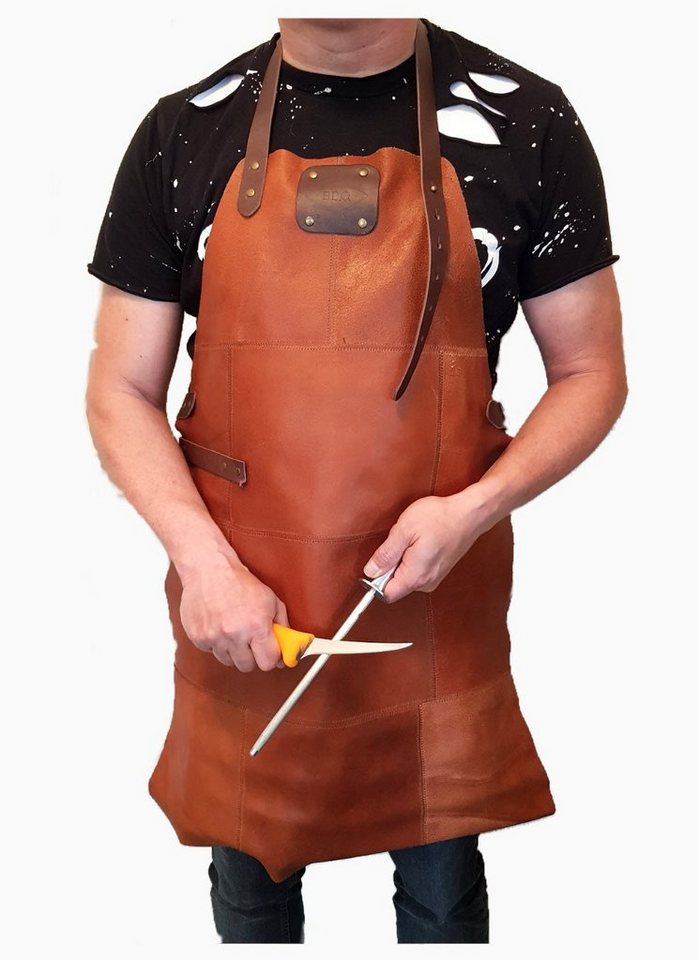 Spectrum Grillschürze Lederschürze Grillschürze Unisex Büffelleder 80 x 58 cm hellbraun