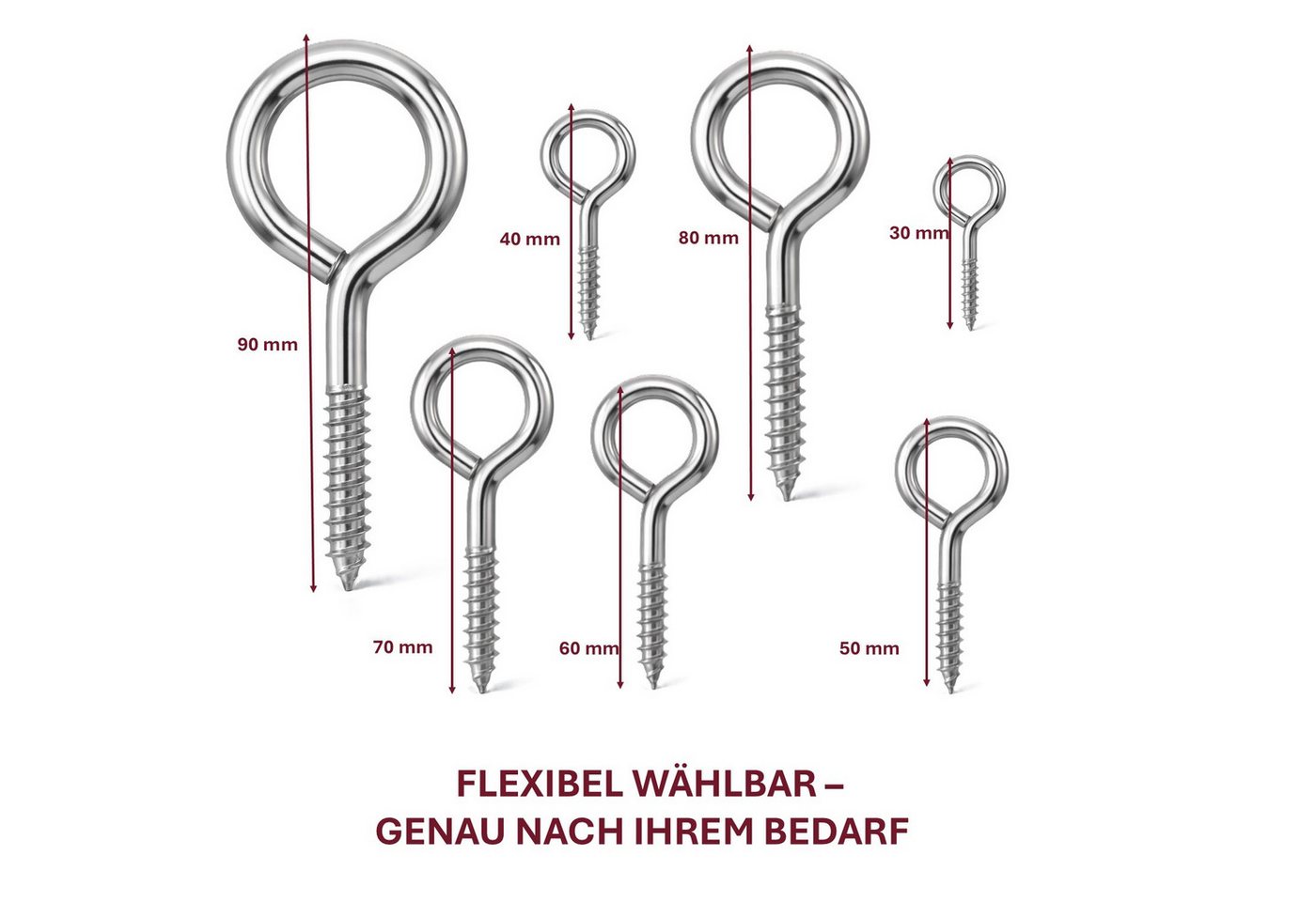 HOOZ Ringschrauben, (Augenösenschraube, 50 St., Einschraubhaken Ring), Belastbare Schraubhaken Ring aus robustem Stahl mit Holzgewinde Bild 5