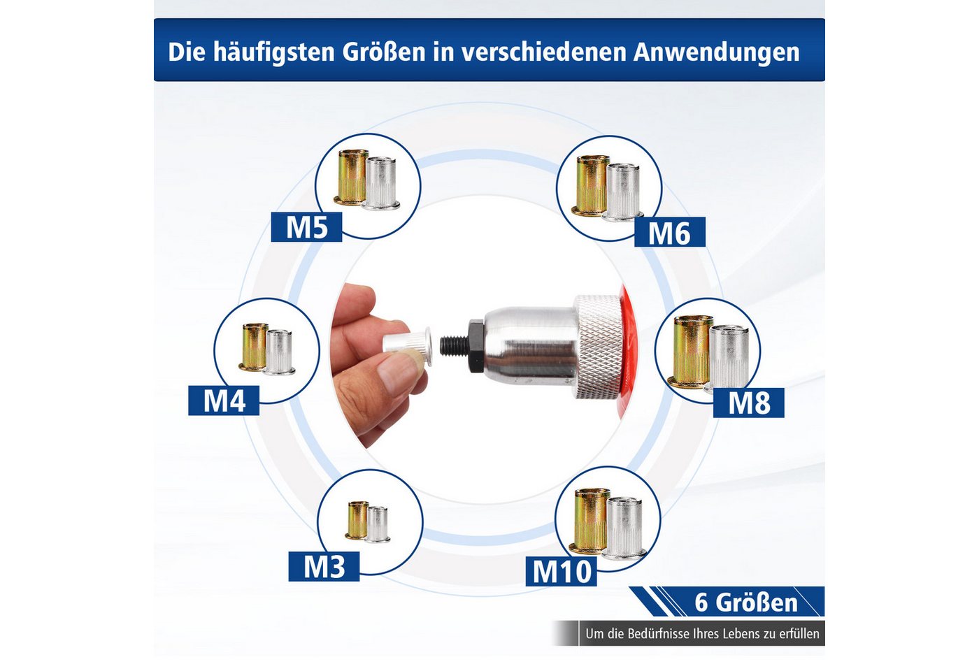 CCLIFE Niete 500tlg Nietmuttern Sortiment M3 M4 M5 M6 M8 M10 Flachkopf