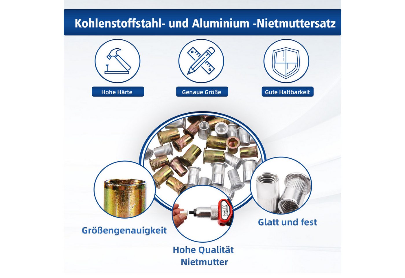 CCLIFE Niete 500tlg Nietmuttern Sortiment M3 M4 M5 M6 M8 M10 Flachkopf Bild 4