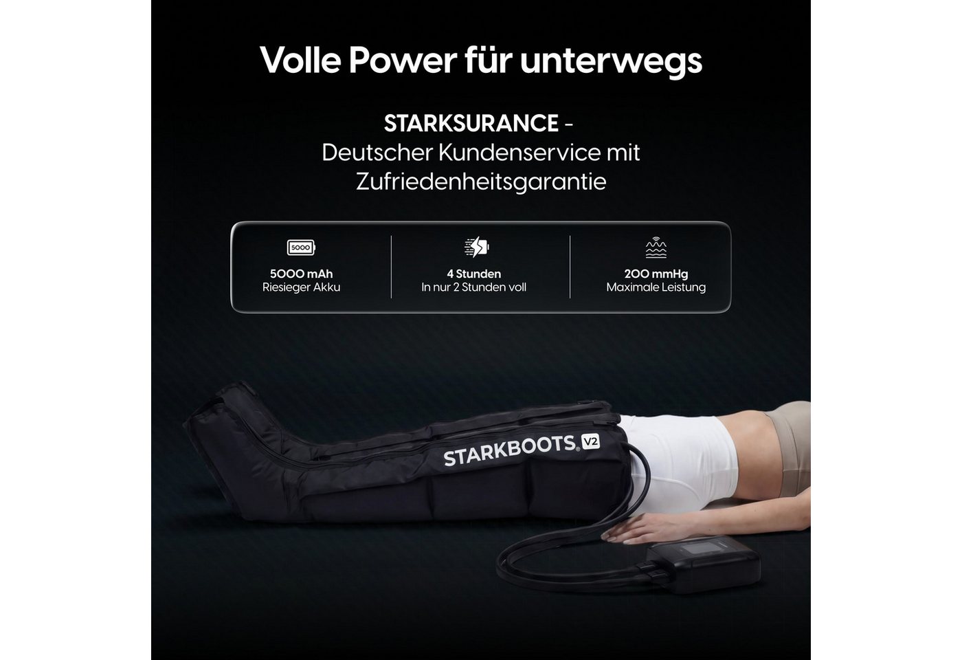 STARKFELD Lymphdrainage-Gerät STARKBOOTS® Lymphdrainage Gerät – Recovery Boots & Bein Massagegerät, 8 Drucksensoren, Bein Massagegerät mit kabellosem Smart Monitor mit 2 Stunden Laufzeit, Venenrückfluss & gegen Wassereinlagerungen Bild 5