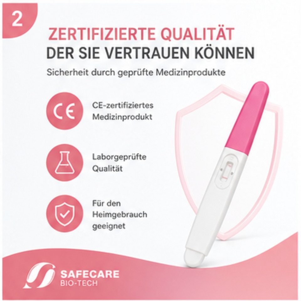 Safecare Bio-Tech Schwangerschaftstest Frühtest - 25 miu/ml Ultra Empfindlich HCG Midstream Früherkennung, Testkasette, 1-tlg., Midstream, Schnelles Ergebnis, einfache Handhabung, hohe Genauigkeit