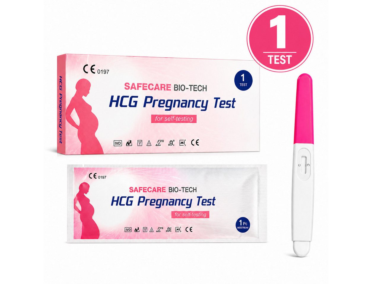 Safecare Bio-Tech Schwangerschaftstest Frühtest - 25 miu/ml Ultra Empfindlich HCG Midstream Früherkennung, Testkasette, 1-tlg., Midstream, Schnelles Ergebnis, einfache Handhabung, hohe Genauigkeit Bild 2