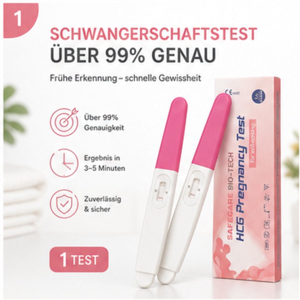 Safecare Bio-Tech Schwangerschaftstest Frühtest - 25 miu/ml Ultra Empfindlich HCG Midstream Früherkennung, Testkasette, 1-tlg., Midstream, Schnelles Ergebnis, einfache Handhabung, hohe Genauigkeit Bild 3