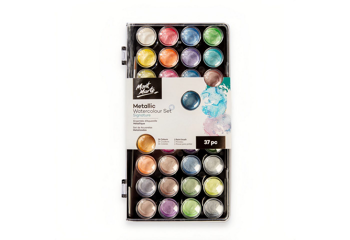 Mont Marte Aquarellfarbe SIGNATURE Wasserfarben Set - 36 Metallic Aquarellfarben mit 1 Pinsel, – Ideal für Aquarellmalerei – Für Kinder, Schüler, Anfänger & Künstler Bild 2