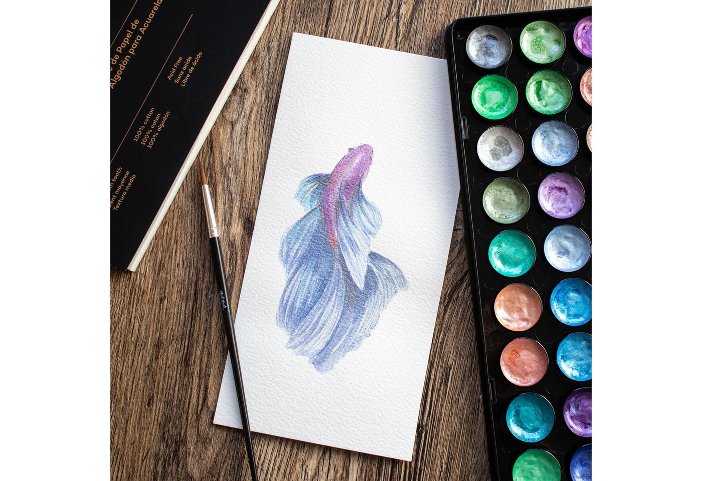 Mont Marte Aquarellfarbe SIGNATURE Wasserfarben Set - 36 Metallic Aquarellfarben mit 1 Pinsel, – Ideal für Aquarellmalerei – Für Kinder, Schüler, Anfänger & Künstler Bild 4