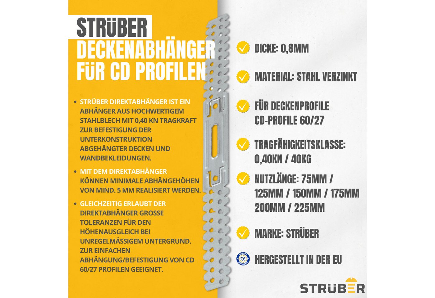 STRÜBER Deckenprofil Direktabhänger 75 / 125 / 175 / 200 / 225 mm Bild 2
