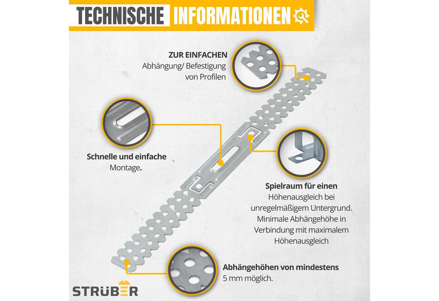 STRÜBER Deckenprofil Direktabhänger 75 / 125 / 175 / 200 / 225 mm Bild 5