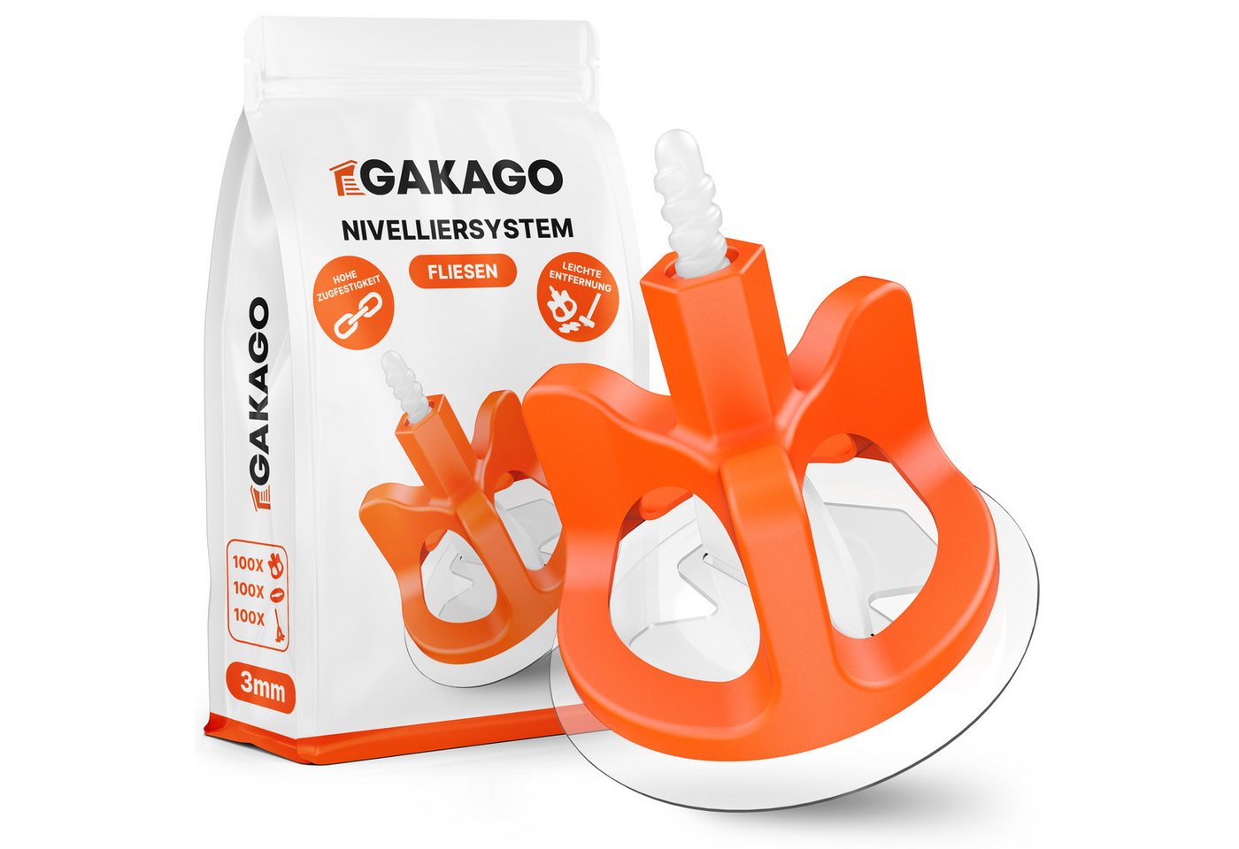 Gakago Nivelliersystem Fliesen (300-tlg., Set 3mm) Verlegehilfe für ein perfektes Fugenbild - Für Fliesenstärken 3-18mm Bild 2