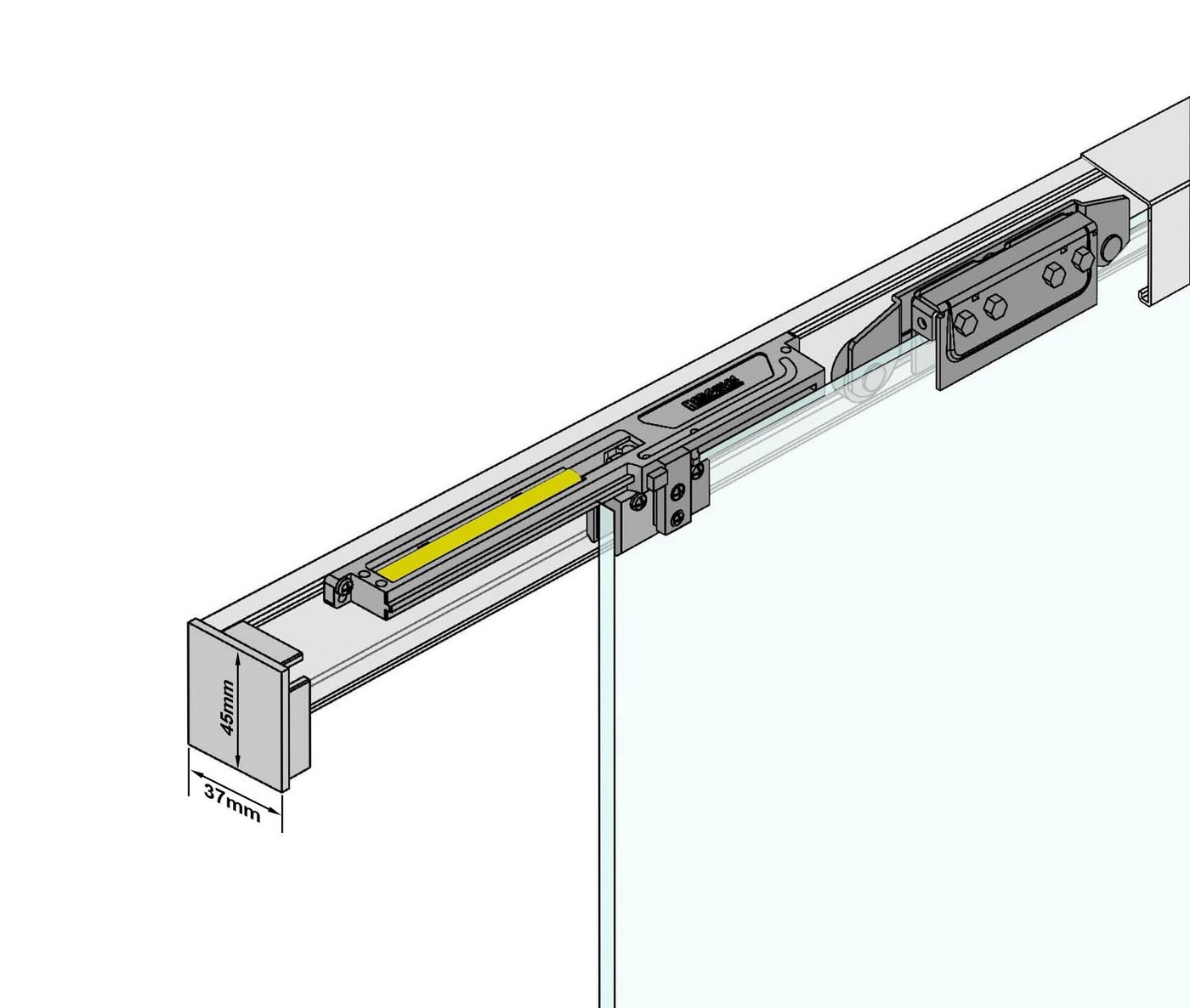 AMOD Glasschiebetür S-ASE /mit SoftClose Funktion (SlimLine / SoftClose-Selbsteinzüge, Komplett-Set), mit Griffmuschel