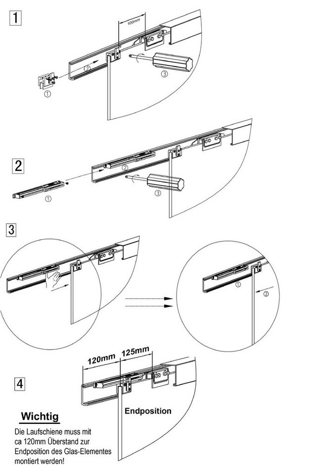 AMOD Glasschiebetür S-ASE /mit SoftClose Funktion (SlimLine / SoftClose-Selbsteinzüge, Komplett-Set), mit Griffmuschel Bild 2