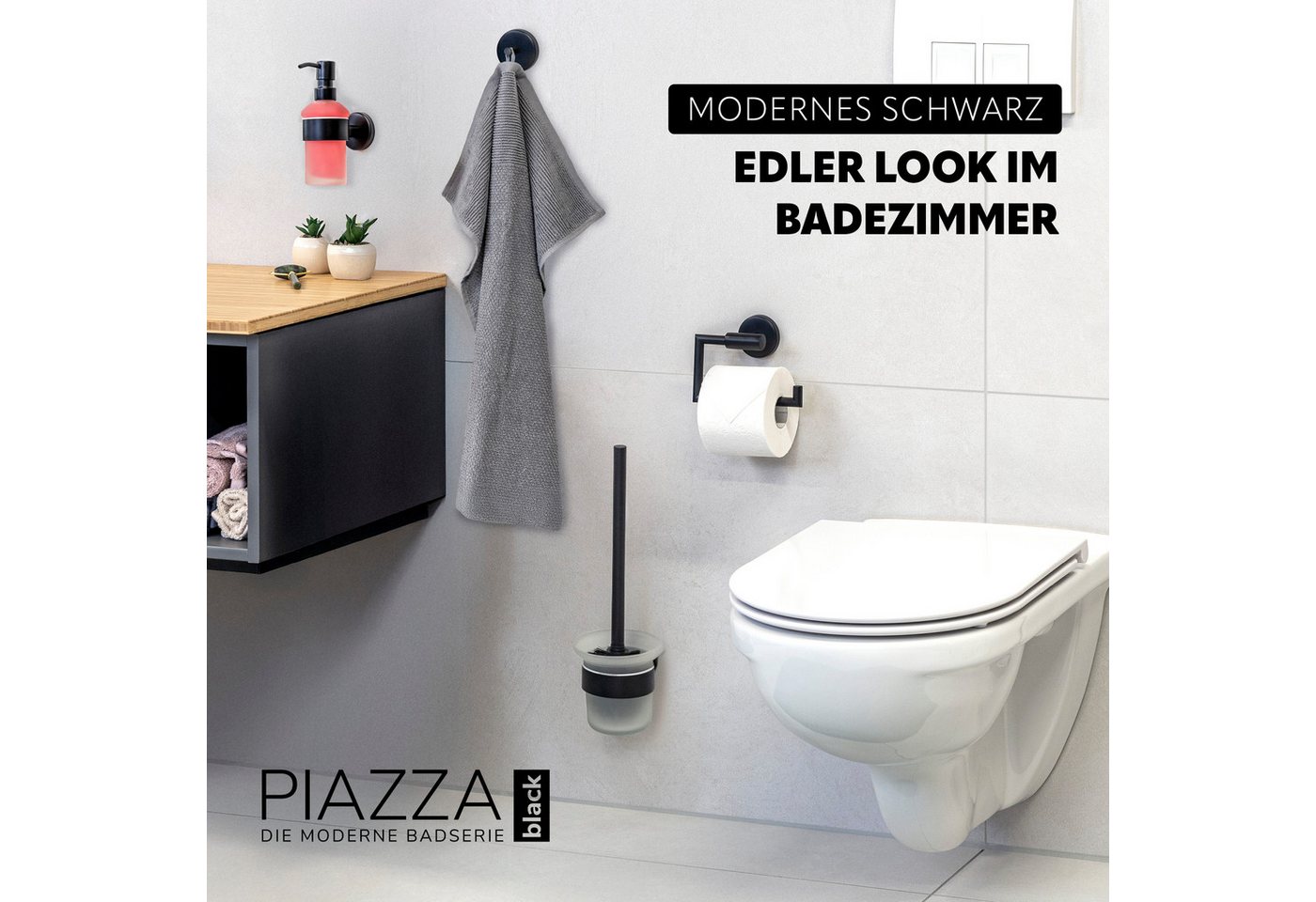 bremermann Badaccessoire-Set Bad-Serie PIAZZA BLACK - Badezimmer Set 4tlg., Edelstahl, 4 tlg. Bild 5