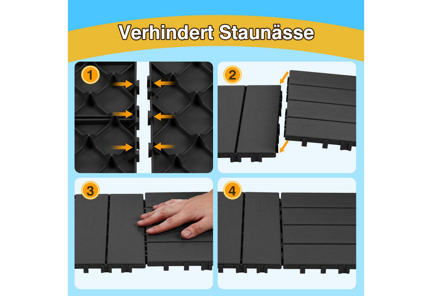 Clanmacy Terrassendielen Terrassenfliesen Kunststoff Klickfliesen mit Drainagensystem 1-5 qm Bild 5