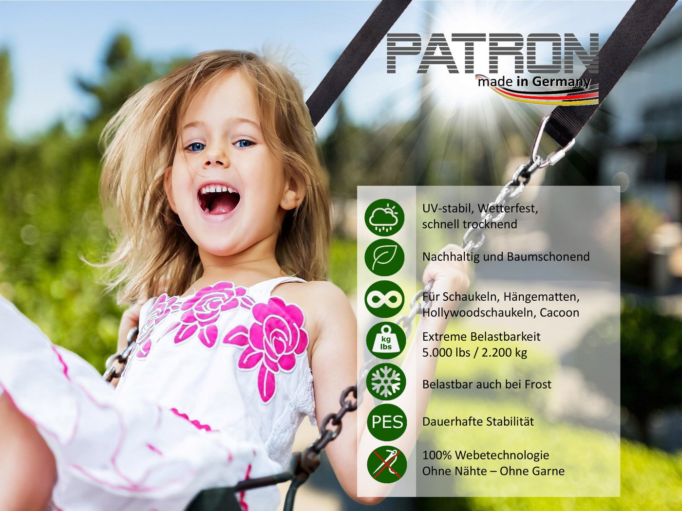 PATRON Schaukelhaken PATRON® Baumschlinge 3m Made in Germany 2 Karabiner Gratis Hightech Bild 4