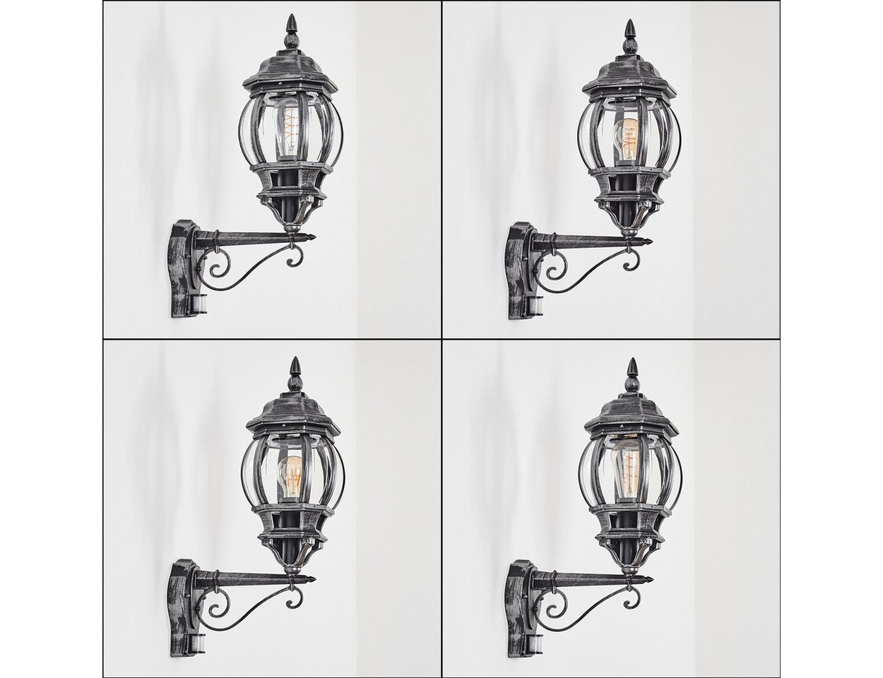 hofstein Außen-Wandleuchte Außenwandlampe mit Bewegungsmelder, Metall/Glas in Schwarz/Silber/Klar, ohne Leuchtmittel, Wandleuchte außen aufwärts im Retro/Vintage/Antik-Design, E27, IP44 Bild 4