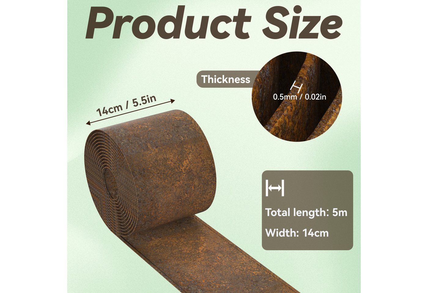 FIVMEN Rasenkante 5m/10m Beetbegrenzung aus Metall mit Rost, Verzinkt Rasenbleche Mähkante Flexible, 14cm/15 Hoch Bild 2