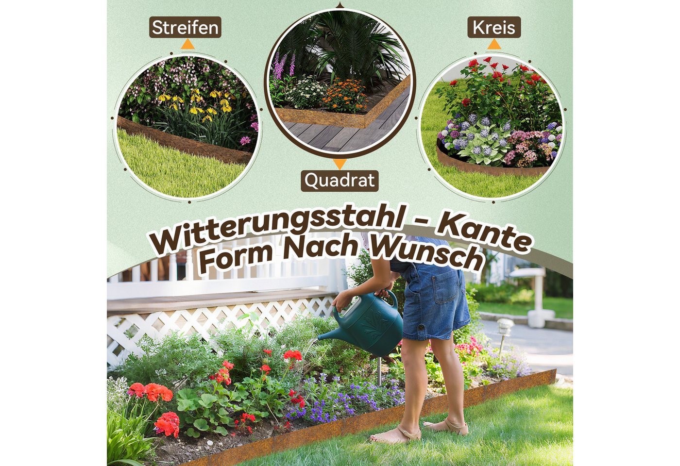 FIVMEN Rasenkante 5m/10m Beetbegrenzung aus Metall mit Rost, Verzinkt Rasenbleche Mähkante Flexible, 14cm/15 Hoch Bild 3