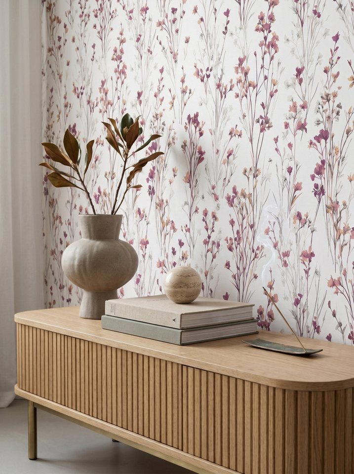 Newroom Vliestapete Lunara Purpur Tapete Vliestapete Blumen, Floral, Blumenranke, strukturiert, Mustertapete Bild 3