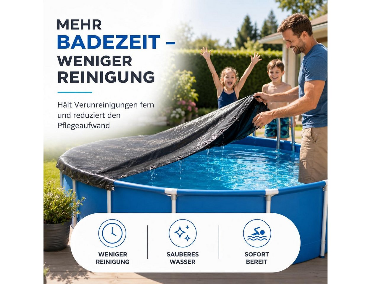 TK Gruppe Poolüberdachung Poolabdeckung rund – Extra starke 200 g/m² Poolplane schwarz Bild 2