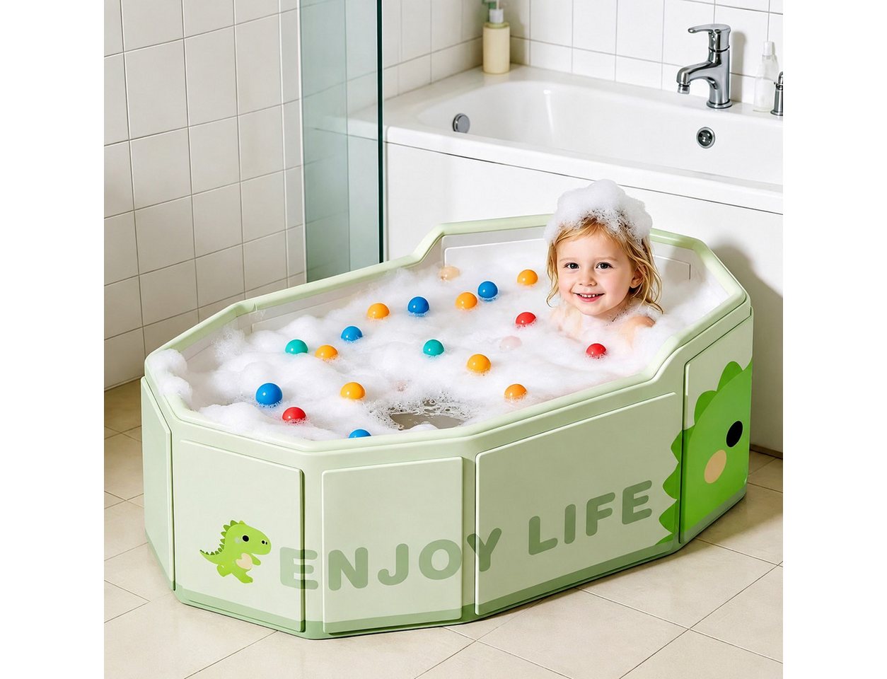 Toomoke Babybadewanne Faltbare Badewanne für Kinder,Tragbares Waschbecken,75 x 45 x 23cm, (mit 28 cm Rückenlehne,für Neugeborene und Kleinkinder), BPA-frei, Rutschfest,Sicher,umweltfreundliches PVC