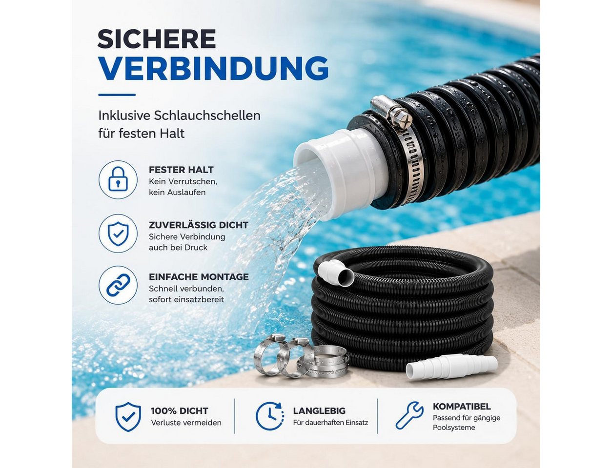 TK Gruppe Poolschlauch Poolschlauch mit Muffen 38mm x 8m – Schlauchschellen & Verbinder, (1 St)