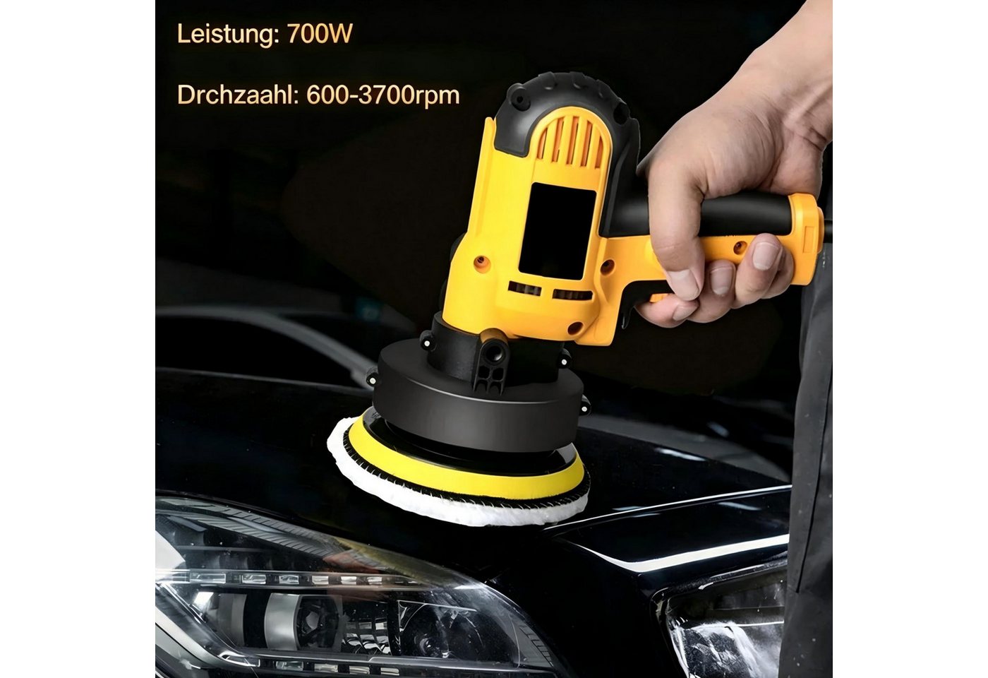AIBISTAR Akku-Poliermaschine Polierer 700W, variable Drehzahl, 125mm, Auto, Holz, Metall, 600 min. U/min, 3700 max. U/min, Ø 125 mm, 600–3700 U/min,selbsthaftendes Schleifpad,umfangreiches Zubehör Bild 2