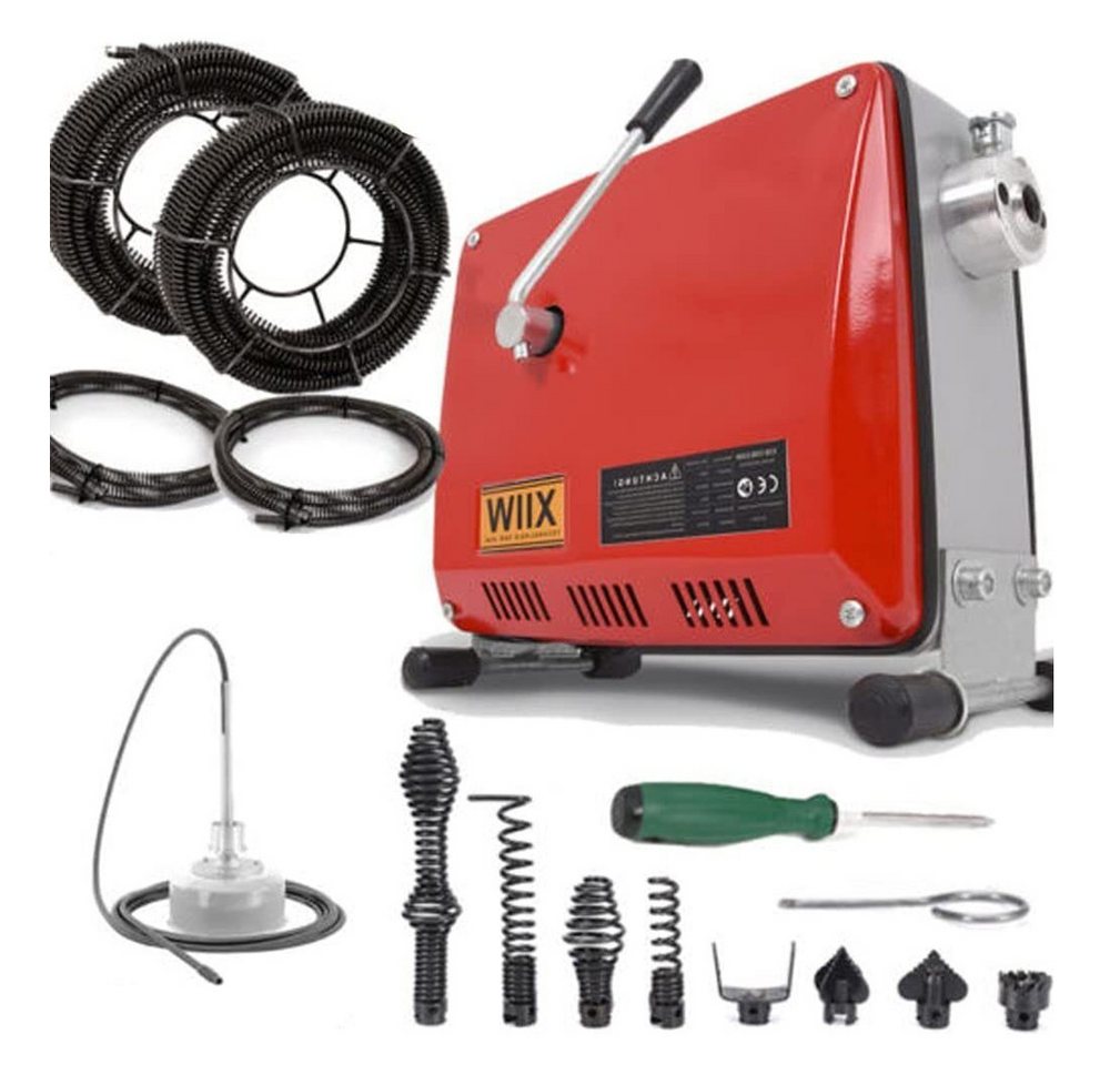 XERSEK Rohrreinigungsspirale 500W Rohrreinigungsmaschine Rohrreinigungsgerät für Ø30-100mm 8 Köpfe, Ø 16mm 39.5m Federspirale und Ø 10mm 5m Federspirale Bild 3