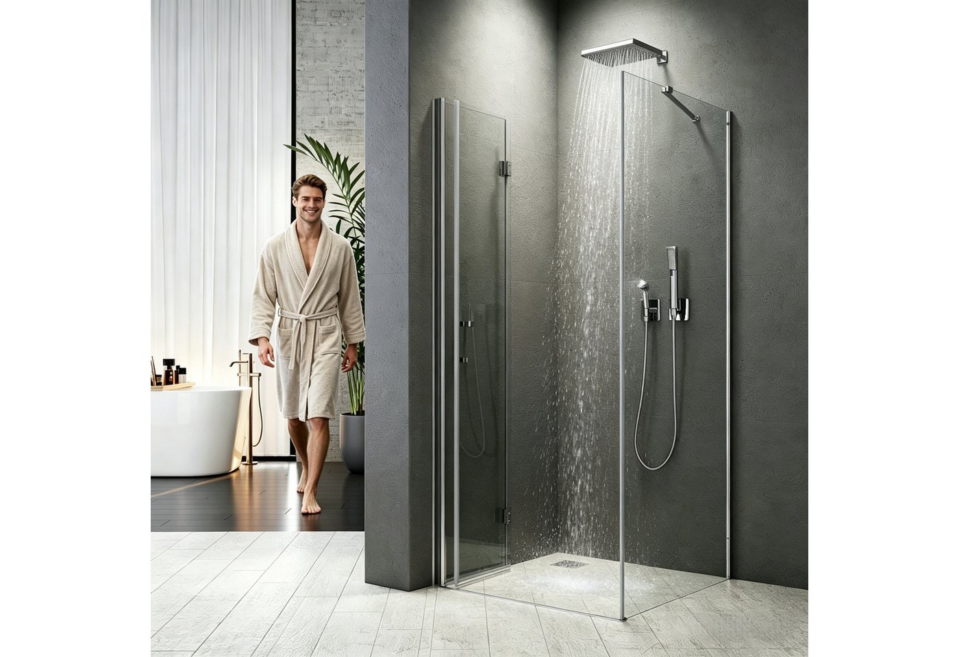Boromal Eckdusche Duschkabine 90x90 80x80 Eckeinstieg Falttür Drehfalttür Seitenwand, BxT: 70x75 cm, Sicherheitsglas, Duschabtrennung, Duschwand Dusche Glas, 6mm ESG Nano Glas Bild 2