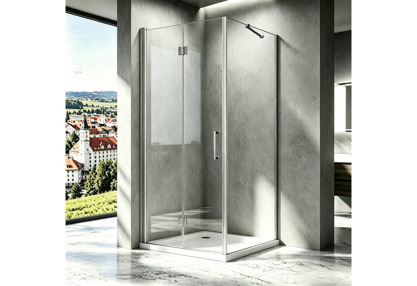 Boromal Eckdusche Duschkabine 90x90 80x80 Eckeinstieg Falttür Drehfalttür Seitenwand, BxT: 70x75 cm, Sicherheitsglas, Duschabtrennung, Duschwand Dusche Glas, 6mm ESG Nano Glas Bild 4