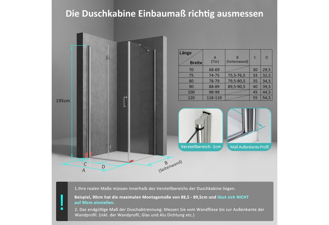 Boromal Eckdusche Duschkabine 90x90 80x80 Eckeinstieg Falttür Drehfalttür Seitenwand, BxT: 70x75 cm, Sicherheitsglas, Duschabtrennung, Duschwand Dusche Glas, 6mm ESG Nano Glas Bild 5