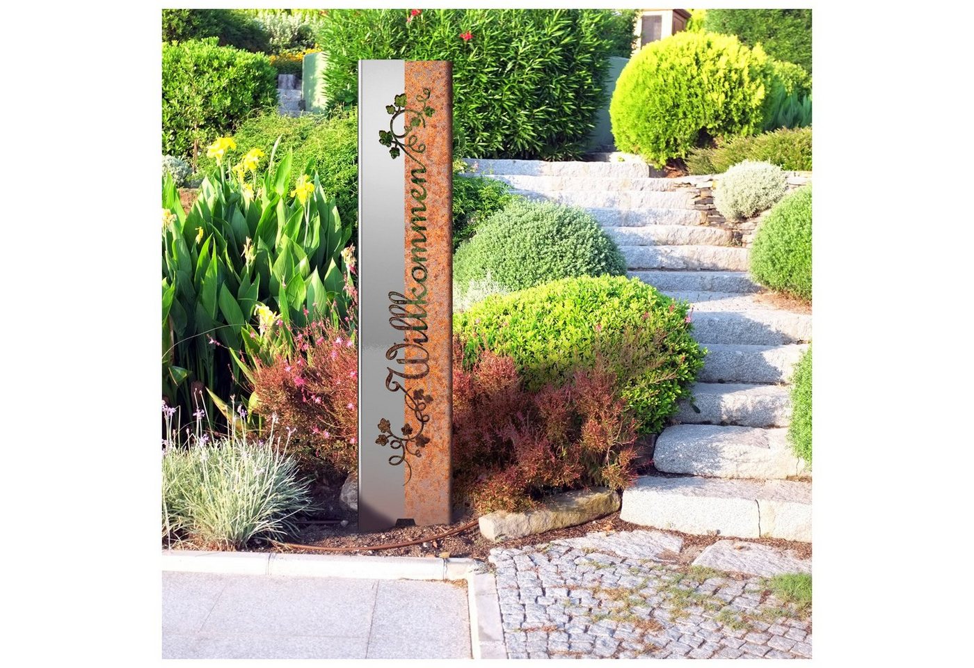 tuning-art Gartenstecker EW100-KL-E Gartenstecker Gartenschild Willkommen Edelrost 120cm x 21cm Bild 2