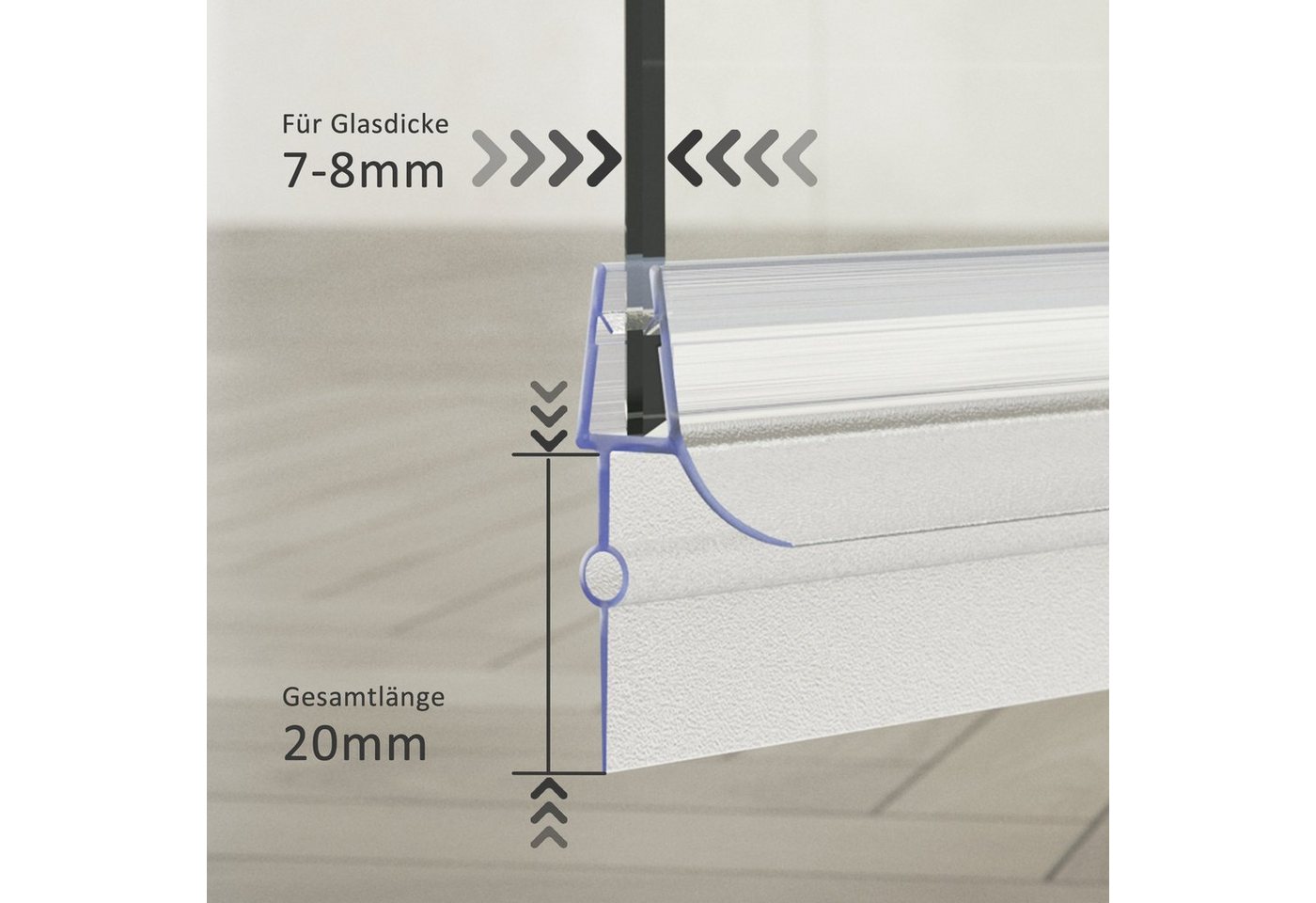 Boromal Duschdichtung für 7-8mm Glas 2 / 4 Stück Wasserabweiser Ersatzdichtung Schwallschutz, L: 100 cm, (2-St., für Glastür Duschtür Duschkabine), mit zwei Lippen Bild 3