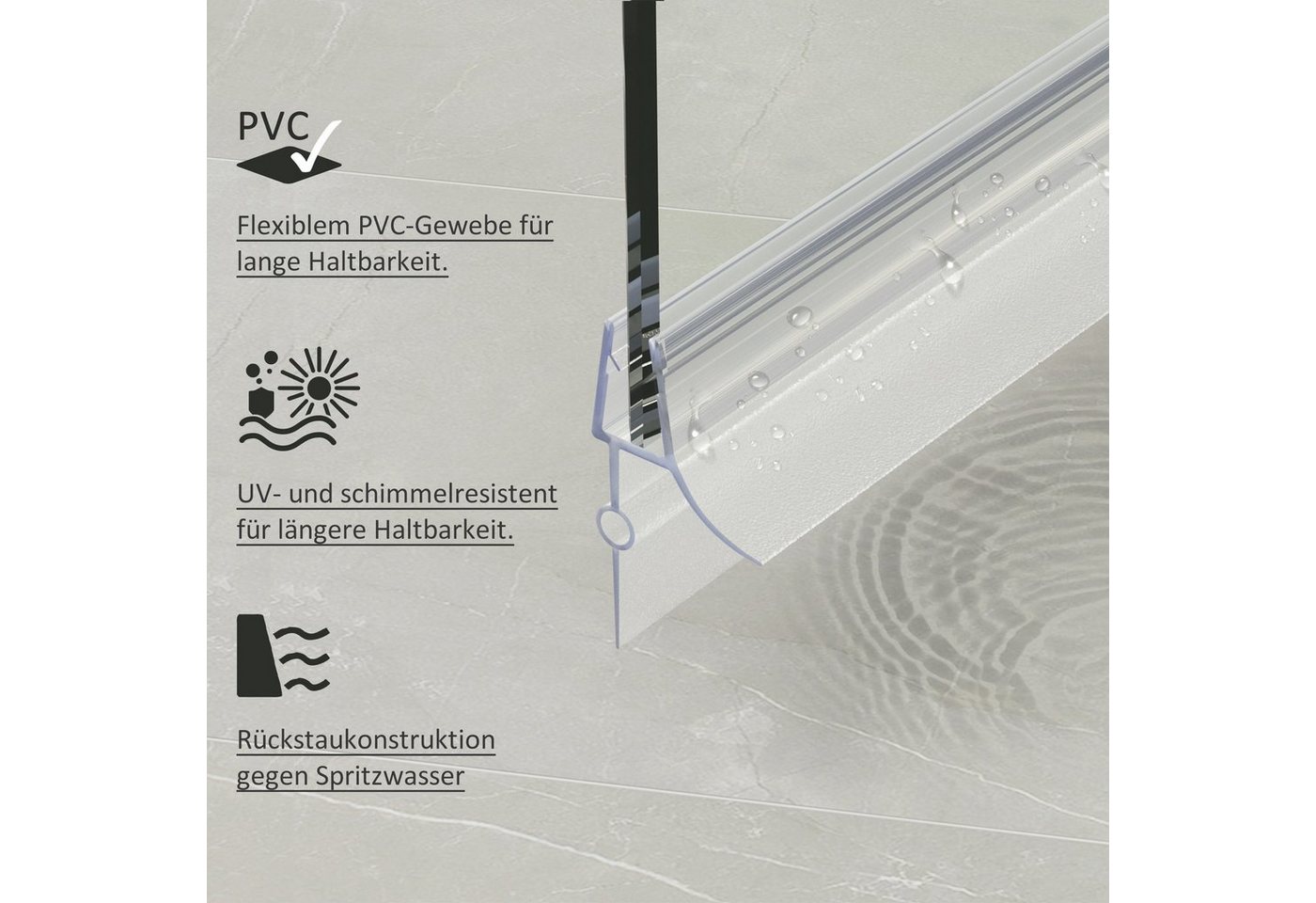 Boromal Duschdichtung für 7-8mm Glas 2 / 4 Stück Wasserabweiser Ersatzdichtung Schwallschutz, L: 100 cm, (2-St., für Glastür Duschtür Duschkabine), mit zwei Lippen Bild 4